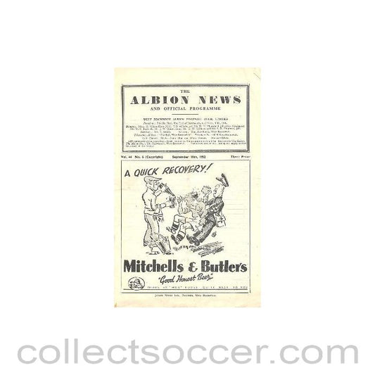 1952 - West Bromwich Albion v Cardiff City official programme 10/09/1952 Football League