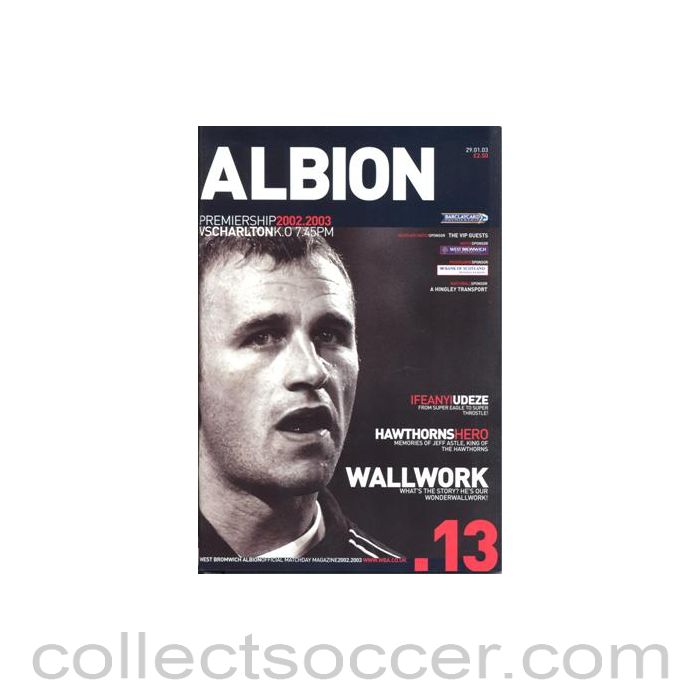 2003 - West Bromwich Albion v Charlton Athletic official programme 29/01/2003 Premier League