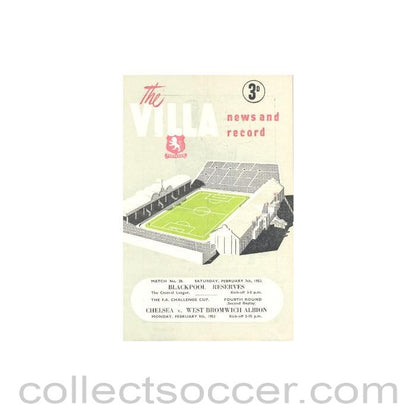 1953 - West Bromwich Albion vChelsea official programme 09/02/1953 F.A. Cup, Replay, at Aston Villa