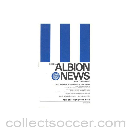 1968 - West Bromwich Albion v Coventry City official programme 03/02/1968 Football League