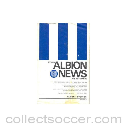1968 - West Bromwich Albion v Everton official programme 16/03/1968 Football League, reduced price