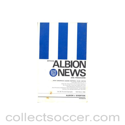 1968 - West Bromwich Albion v Everton official programme 16/03/1968 Football League