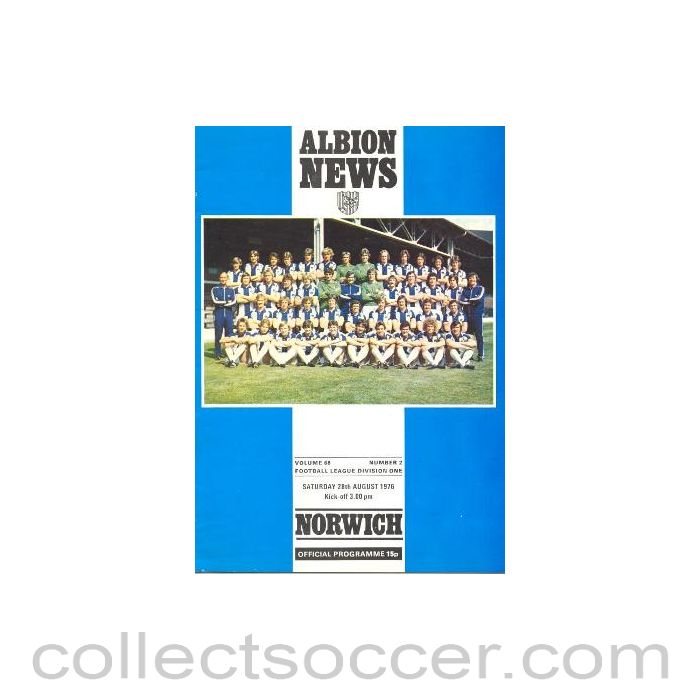 1976 - West Bromwich Albion v Norwich City official programme 28/08/1976 Football League