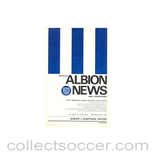 1967 - West Bromwich Albion v Sheffield United official programme 30/09/1967 Football League