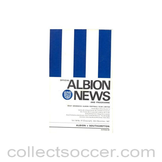1967 - West Bromwich Albion v Southampton official programme 23/12/1967 Football League