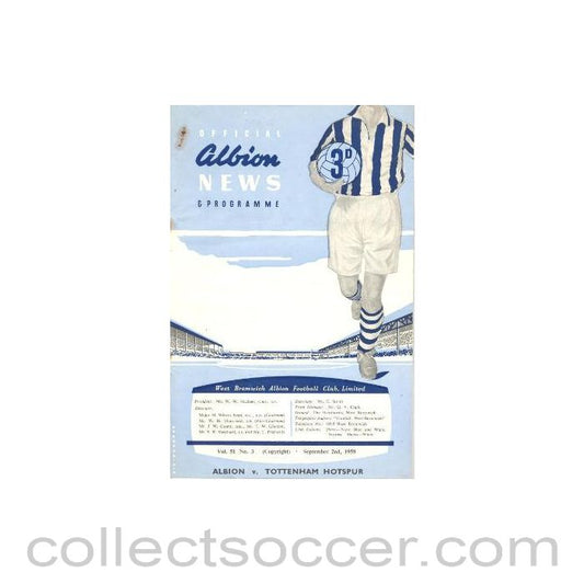 1959 - West Bromwich Albion v Tottenham Hotspur official programme 02/09/1959