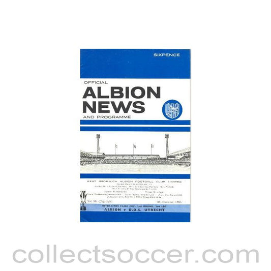 1966 - West Bromwich Albion v Utrecht, Holland official programme 09/11/1966