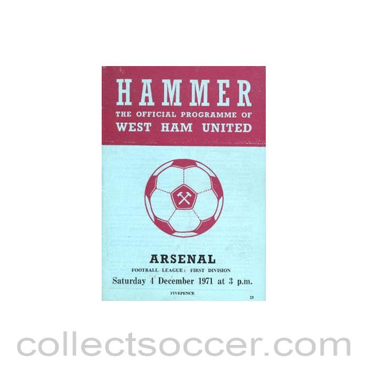 1971 - West Ham United v Arsenal official programme 04/12/1971 Football League