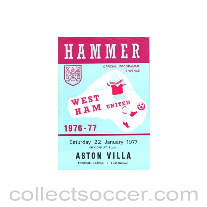 1977 - West Ham United v Aston Villa official programme 22/01/1977 Football League
