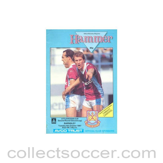 1987 - West Ham United v Barnsley official programme 06/10/1987 Littlewoods Cup