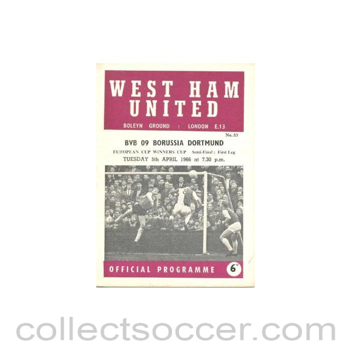 1966 - West Ham United v Borussia Dortmund official programme 05/04/1966 Cup Winners Cup