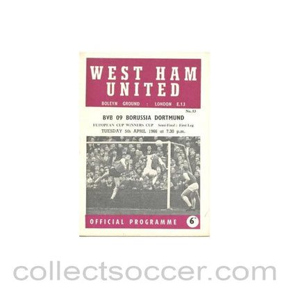 1966 - West Ham United v Borussia Dortmund official programme 05/04/1966 Cup Winners Cup