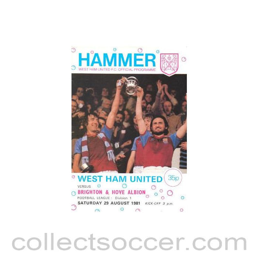 1981 - West Ham United v Brighton & Hove Albion official programme 29/08/1981 Football League