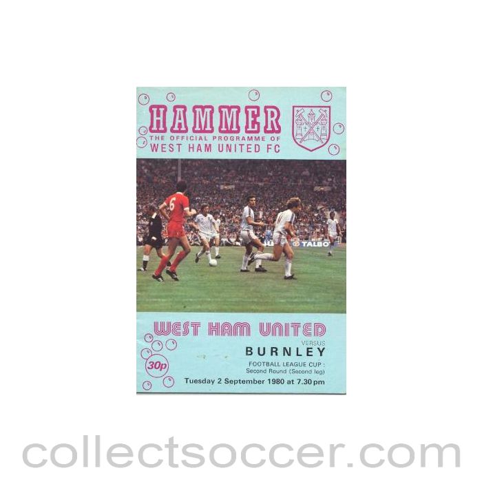 1980 - West Ham United v Burnley official programme 02/09/1980 Football League Cup