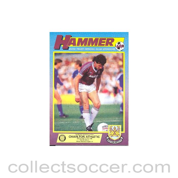1986 - West Ham United v Charlton Athletic official programme 25/10/1986 Football League