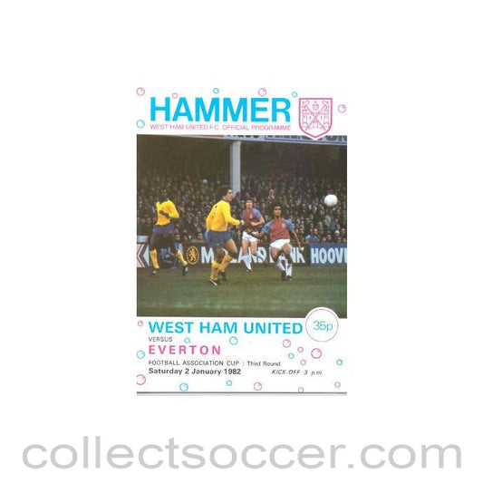 1982 - West Ham United v Everton official programme 02/01/1982 F.A. Cup