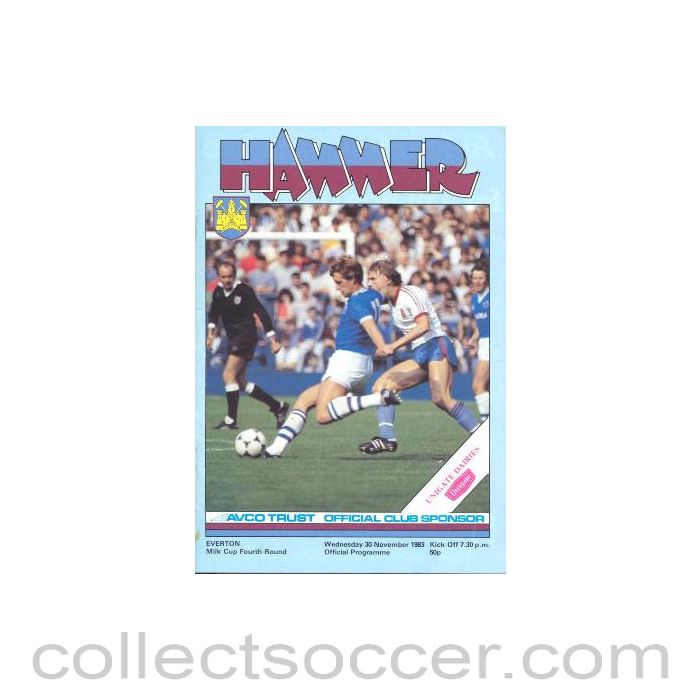 1983 - West Ham United v Everton official programme 30/11/1983 Milk Cup