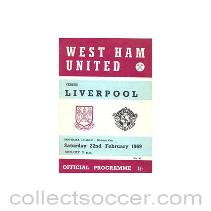 1969 - West Ham United v Liverpool official programme 22/02/1969 Football League