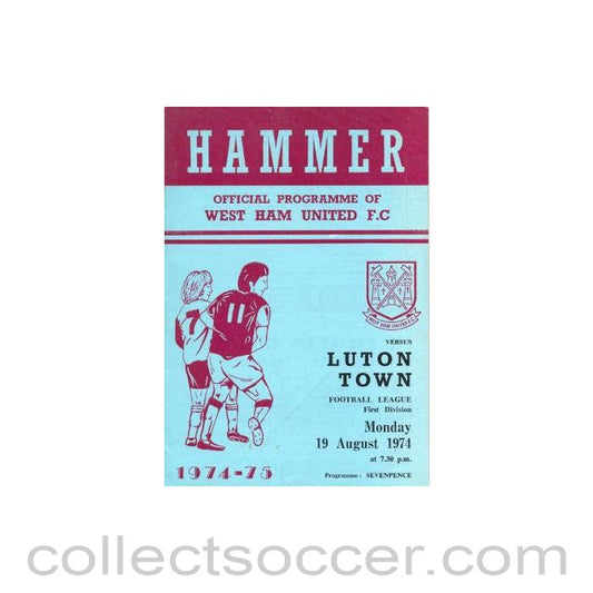 1974 - West Ham United v Luton Town official programme 19/08/1974 Football League