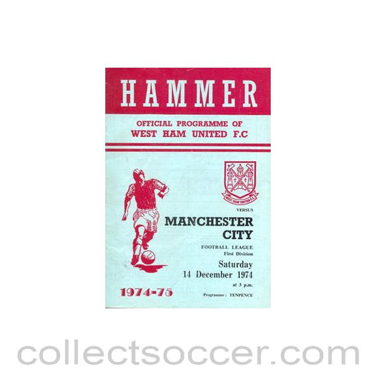 1974 - West Ham United v Manchester City official programme 14/12/1974 Football League