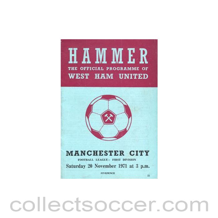 1971 - West Ham United v Manchester City official programme 20/11/1971 Football League