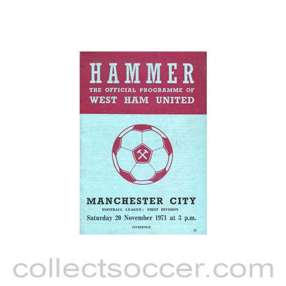 1971 - West Ham United v Manchester City official programme 20/11/1971 Football League