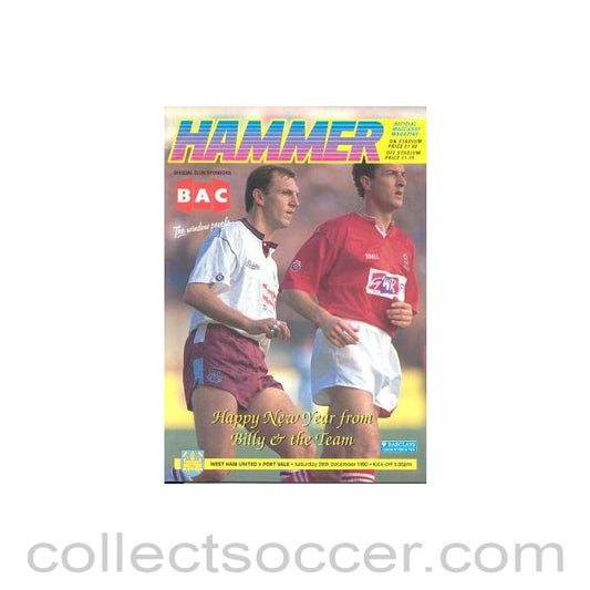 1990 - West Ham United v Port Vale official programme 29/12/1990