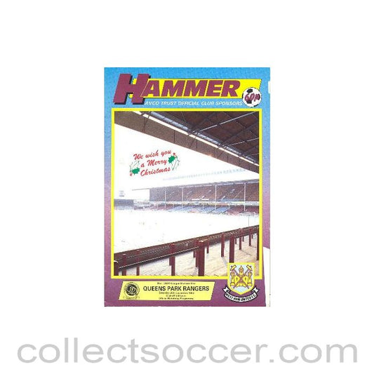 1986 - West Ham United v Queen's Park Rangers official programme 20/12/1986 League Cup