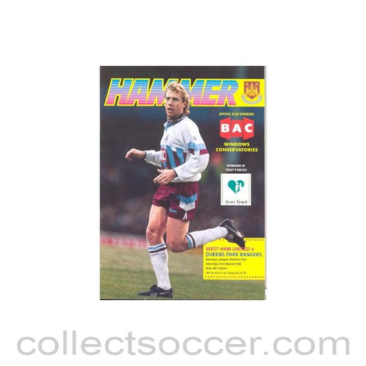 1992 - West Ham United v Queen's Park Rangers official programme 21/03/1992
