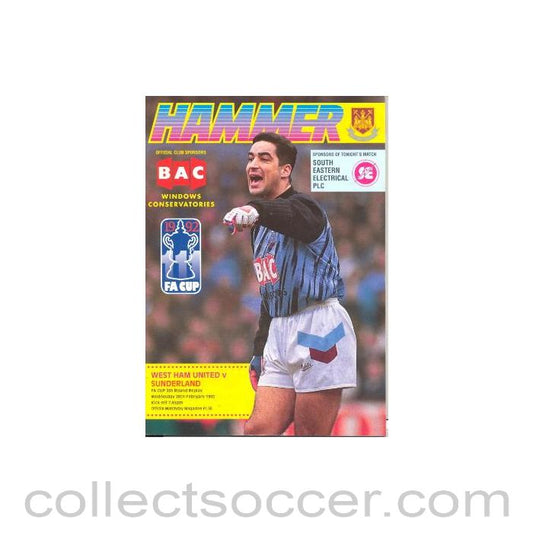 1992 - West Ham United v Sunderland official programme 26/02/1992