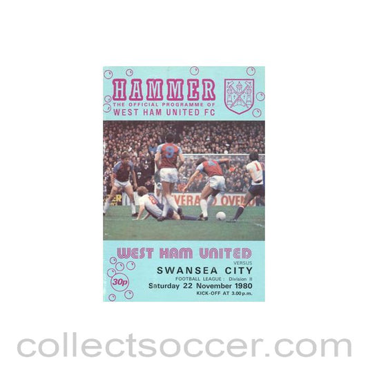 1980 - West Ham United v Swansea City official programme 22/11/1980 Football League