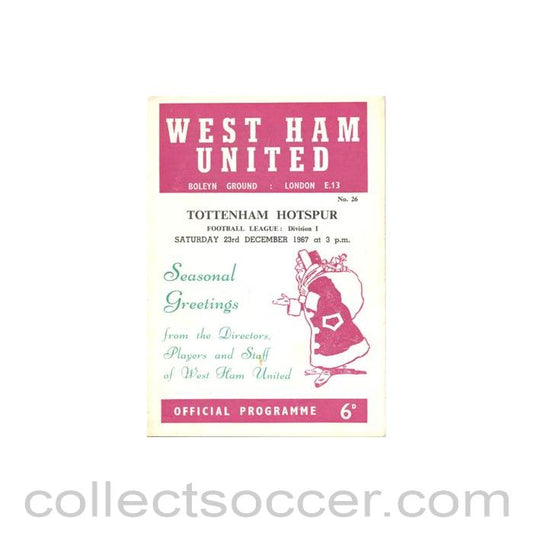 1967 - West Ham United v Tottenham Hotspur official programme 23/12/1967 Football League