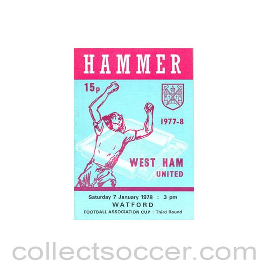 1978 - West Ham United v Watford official programme 07/01/1978 F.A. Cup