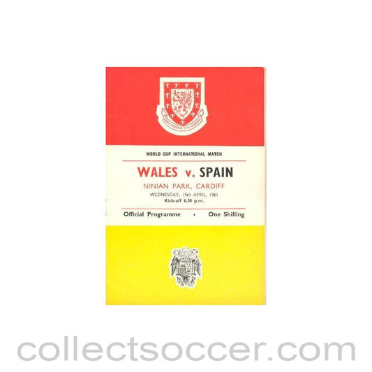 1961 - Wales v Spain official programme 19/04/1961 World Cup qualifier