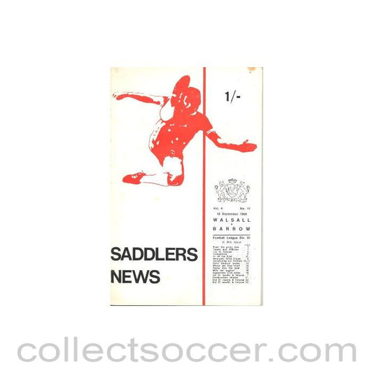 1969 - Walsall v Barrow official programme 16/09/1969