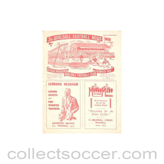 1951 - Walsall v Millwall official programme 17/02/1951