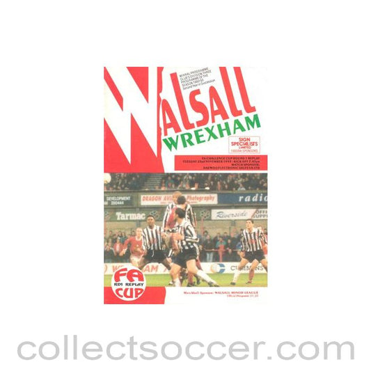 1993 - Walsall v Wrexham official programme 23/11/1993 F.A. Cup