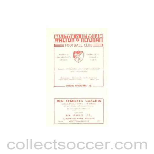 1956 - Walton & Hersham v Wealdstone official programme 01/09/1956