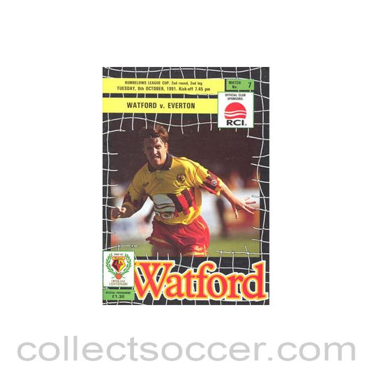 1991 - Watford v Everton official programme 08/10/1991 Rumbelows League Cup