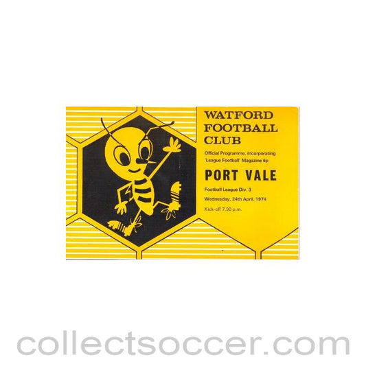 1974 - Watford v Port Vale official programme 24/04/1974