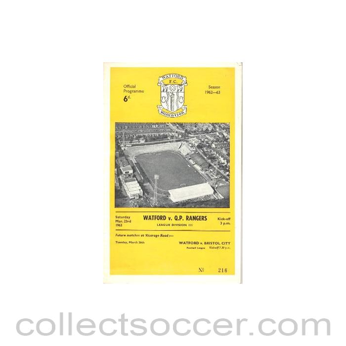 1963 - Watford v Queen’s Park Rangers official programme 23/03/1963