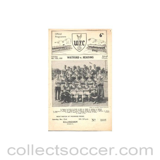 1958 - Watford v Reading official programme 15/11/1958