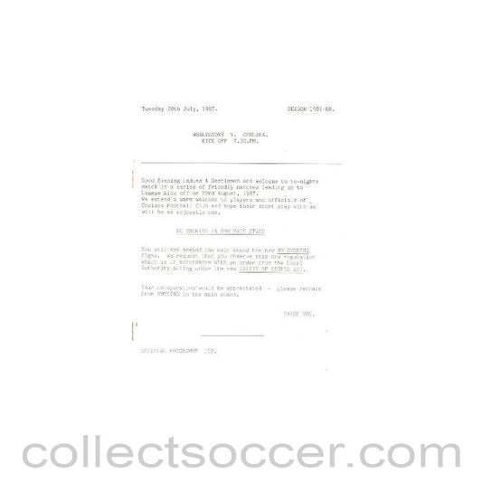 1987 - Wealdstone vChelsea official programme 28/07/1987