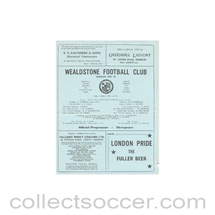 1955 - Wealdstone v Finchley official programme 1955-1956