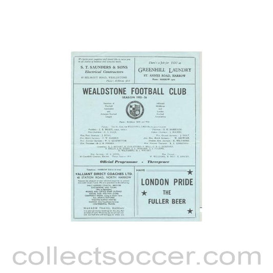1955 - Wealdstone v Finchley official programme 1955-1956