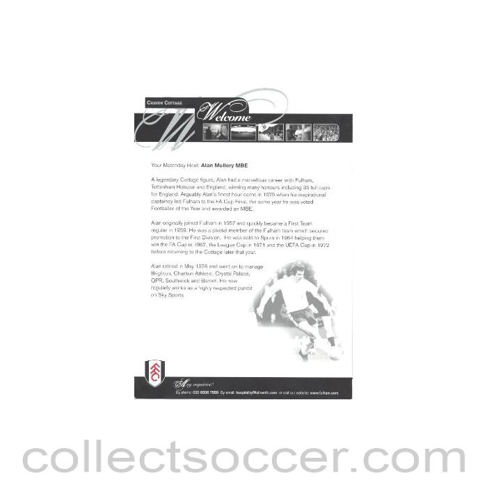 Fulham - Alan Mullery's Craven Cottage Welcome Leaflet