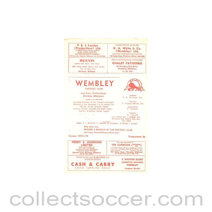 1974 - Wembley v Leyton official programme 26/08/1974