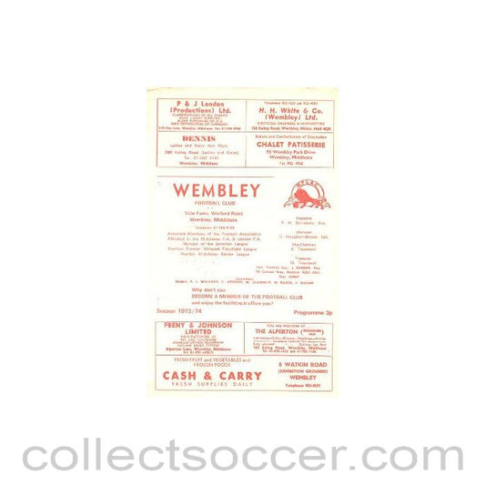 1974 - Wembley v Leyton official programme 26/08/1974