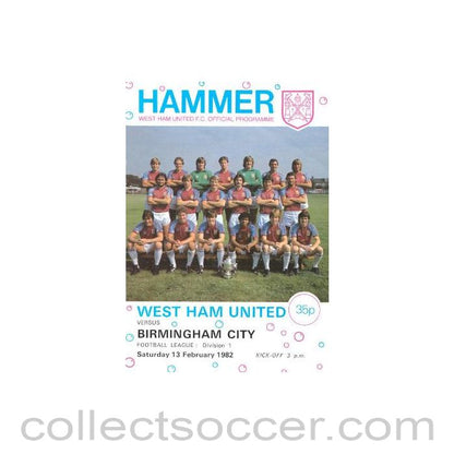 1982 - West Ham United v Birmingham City official programme 13/02/1982