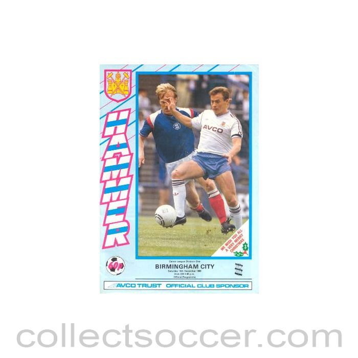 1985 - West Ham United v Birmingham City official programme 14/12/1985